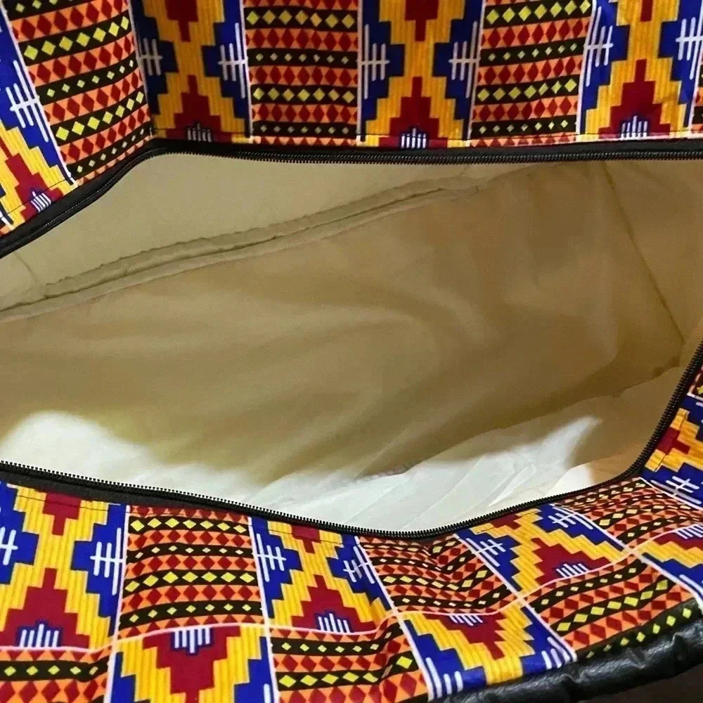 Handcrafted  unisex Ankara print vinyl leather duffel weekend travel bag - Picture 10 of 11